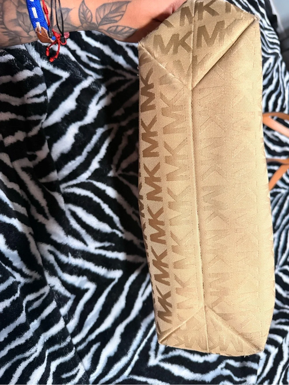 Michael Kors Beige/Tan MK Logo Canvas Tote